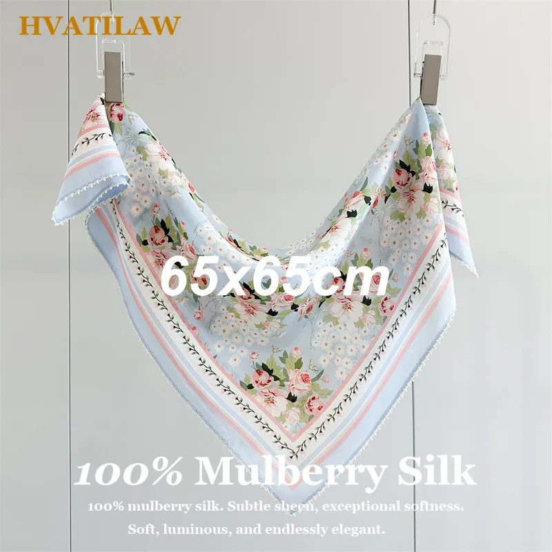 

Elegant Fashion 100% Silk Scarf Women 65cm Square Neck Scarf Luxury Print Hair Bandana Small Headband Foulard Female Shawl Wraps