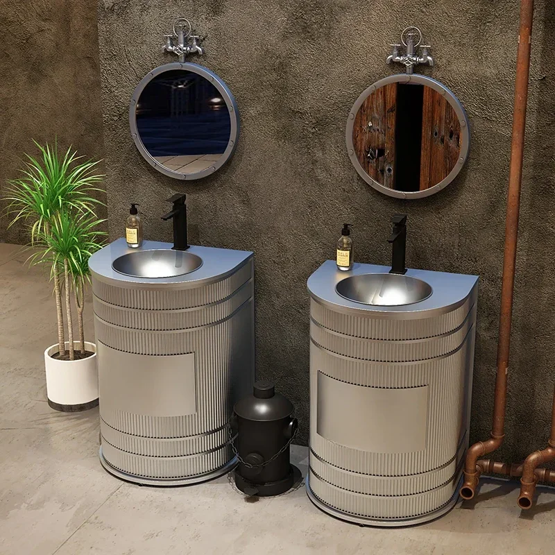 Industrial style bar retro oil drum creative column basin commercial washing table household toilet floor integration