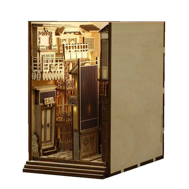 DIY Book Nook Wooden Diagon Alley Building Model Bookend Bookshelf Bookcase Hot Spring Villa Assemble Toy Children Gift Casa