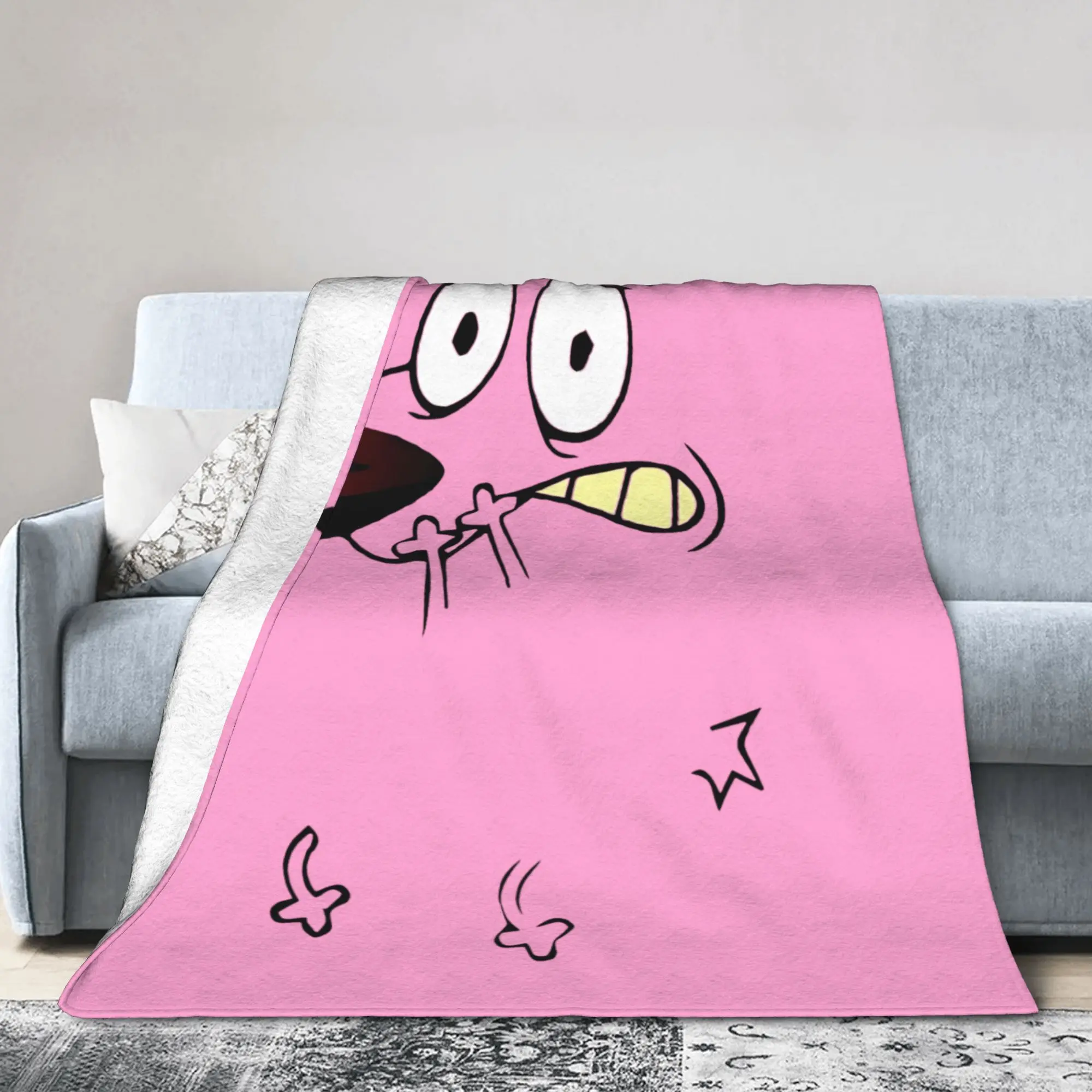 Couraged Cowardlys Dogs Knitted Blankets Cartoon Flannel Throw Blanket Bedroom Sofa Portable Ultra-Soft Warm Bedsprea,