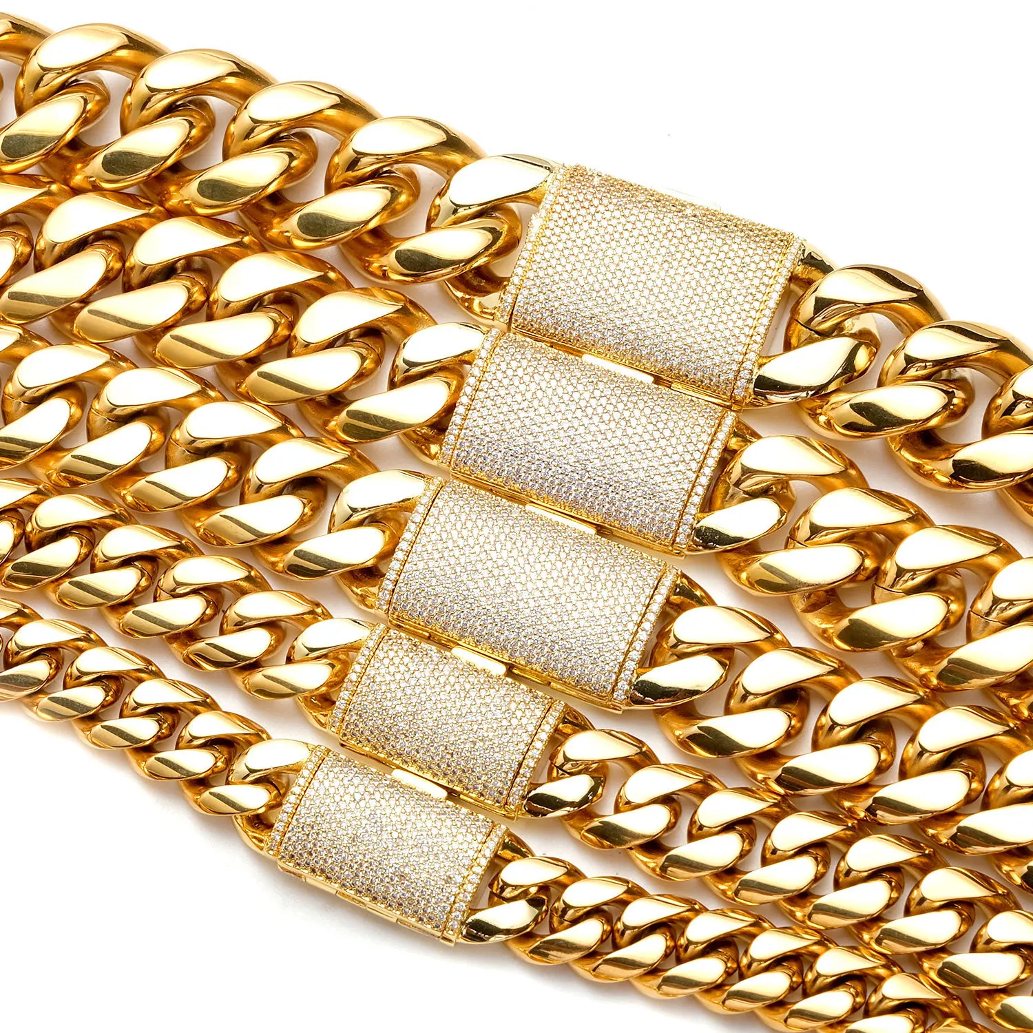 

18k Gold Plated Bracelet 12mm-22mm 7-9 inch 304 stainless steel Cuban Miami Chain Hip hop Jewelry Cuban Link Chain Necklace