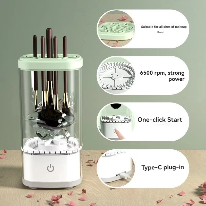 2025 Nuovo detergente elettrico automatico per pennelli per trucco Strumento ricaricabile per soffio di cipria pigro Spazzola per pulizia di bellezza