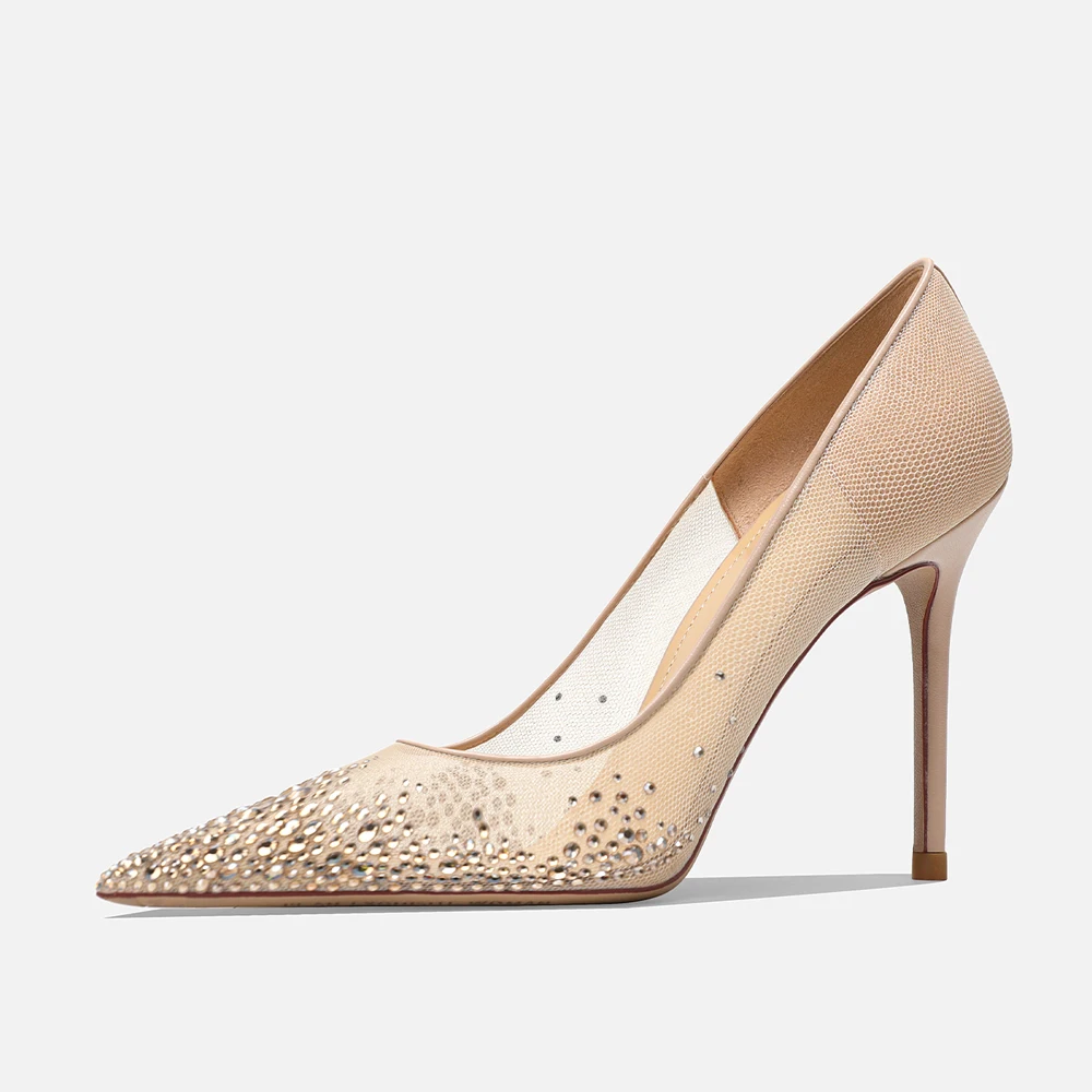 حذاء FWRD نسائي بكعب ستيليتو شبكي بمقدمة مدببة من حجر الراين، أنيق ومريح لحفلات الزفاف والحفلات # FWRD000323 #3