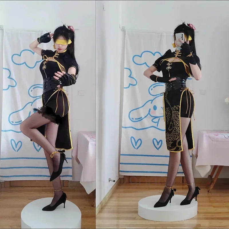 Хэллоуин Нарака: Bladepoint Viper Ning Qipao Косплей Костюм Парик Вечеринка Аниме Костюм Взрослых Женщин Сексуальное Верхнее Платье Нижние Брюки