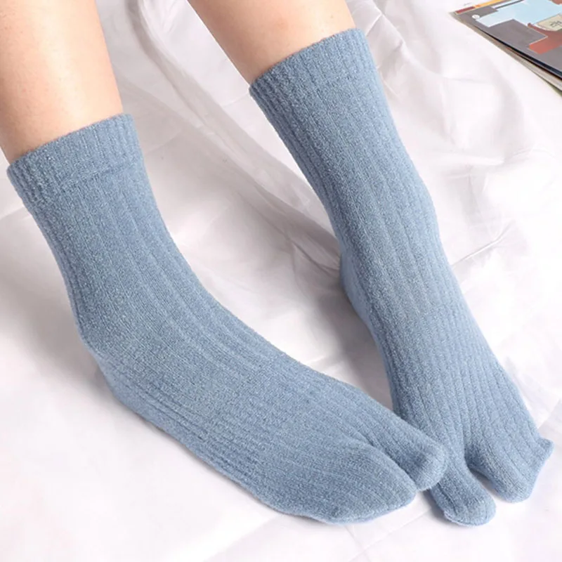 Thick Tabi Socks for Women Lady Girls Solid Cotton Warm Split Toe Flip-Flops Socks Japanese Kimono Samurai Geta Clogs Socks Free