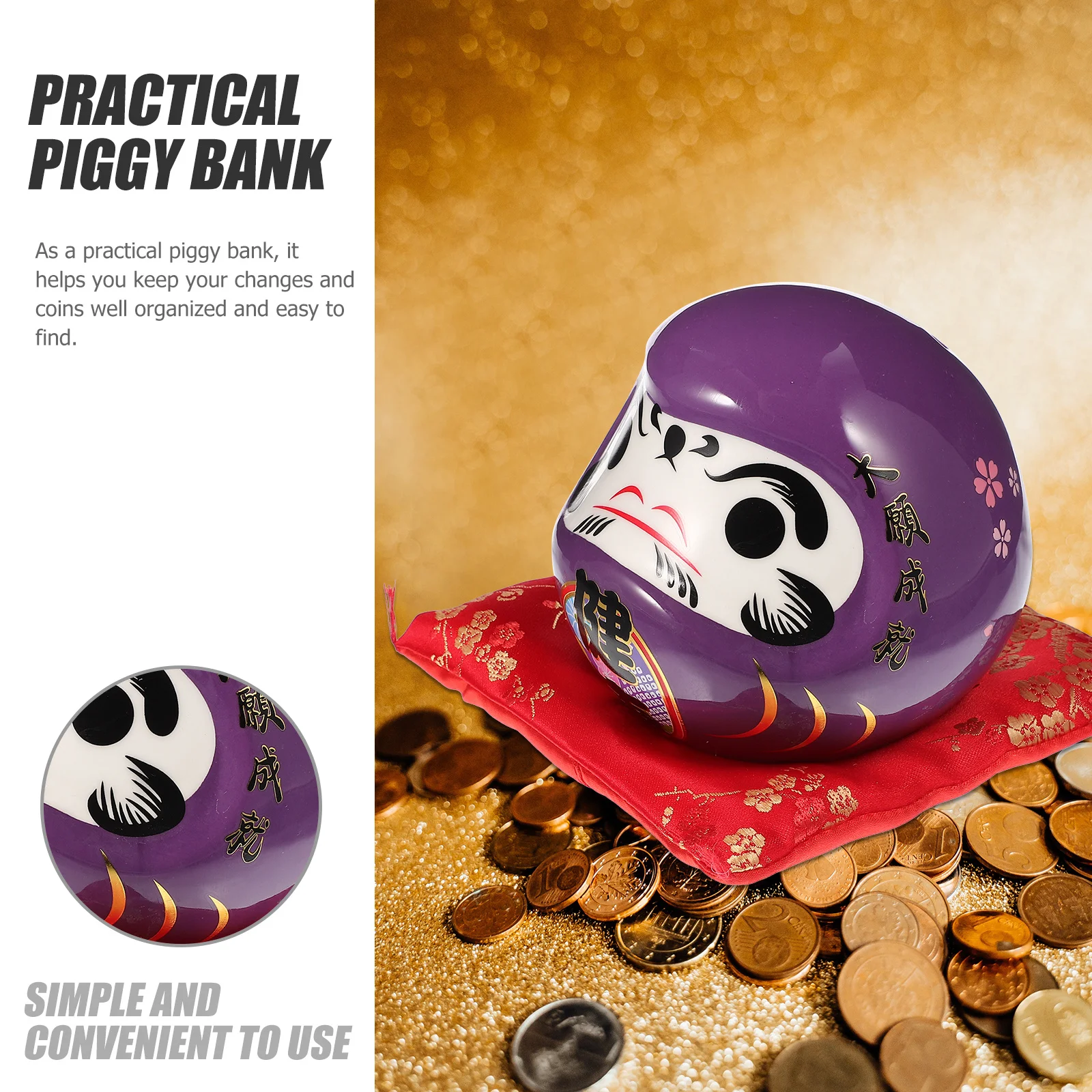 

Ceramic Dharma Pattern Piggy Bank Adorable Japanese Style Decor Coin Saving Jar for Desktop Ornament Ceramic Piggy Bank