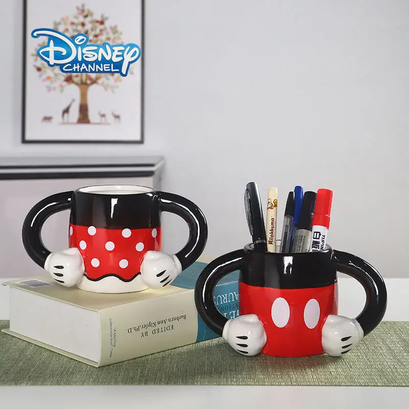 

Disney Mickey Minnie ceramic mug home creative pen holder desktop decoration children drinking milk cup office ornament gift