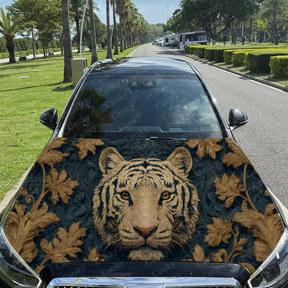 Eye-Catching Luxury Gilded Tiger Car Cover Sticker, Auto Hood Decal, Car Exterior Scratch Resistant Decal, Trendy Gift for Car L