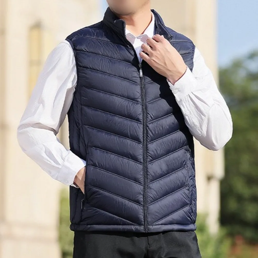 Men\'s Casual Sleeveless Vest Jacket with Stand Collar Zipper Warm Waistcoat for Leisure Dating and Shopping Use