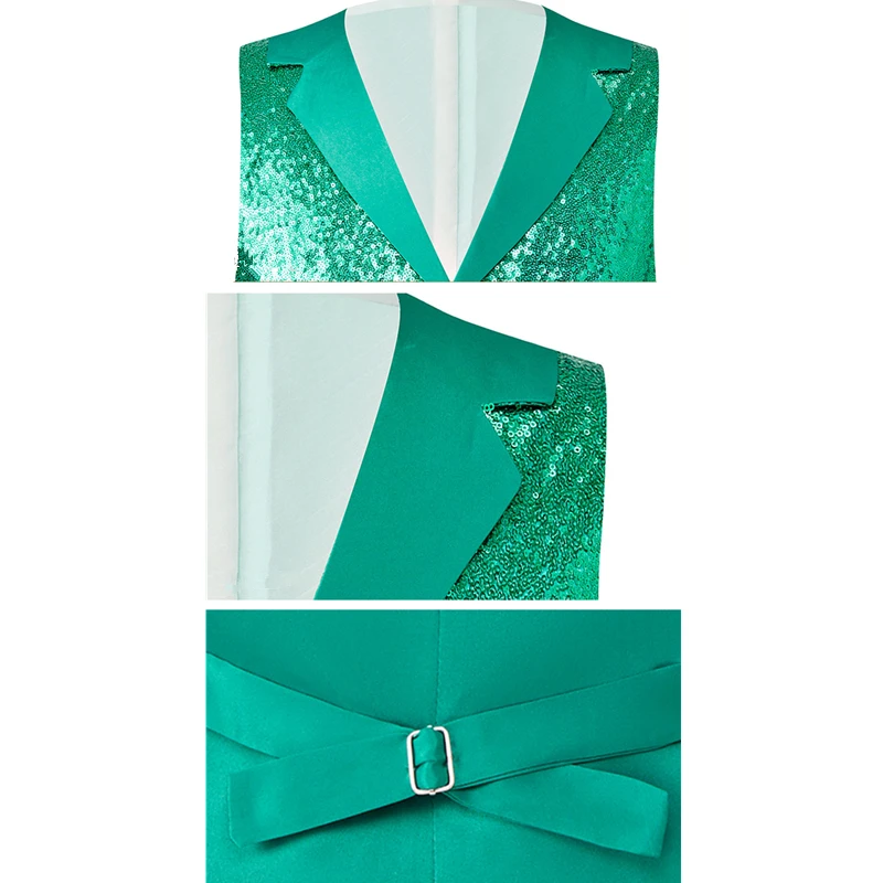 Green Men\'s Suit Vest, Single-breasted V-neck Vests, Shiny Sequins Decorated Waistcoat, Suitable for Host/Singer/Stage/Party,5XL