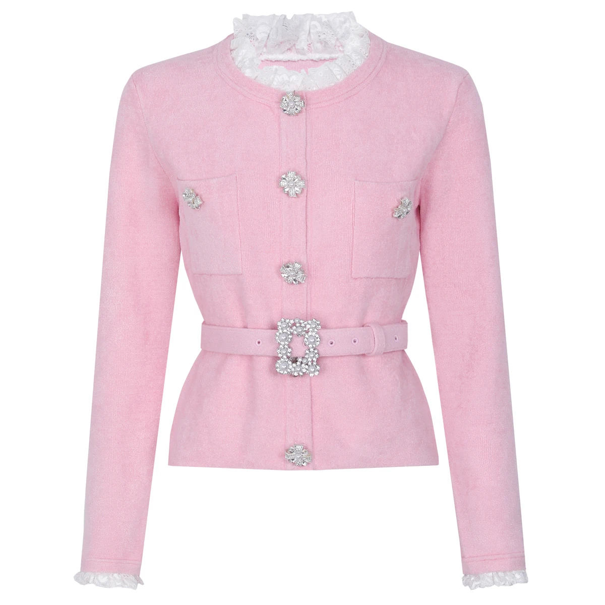 

High Quality Summer New Style Fashionable Temperament Commuting Women's Style Lace Edge Belt Knitted Women's Top Jacket