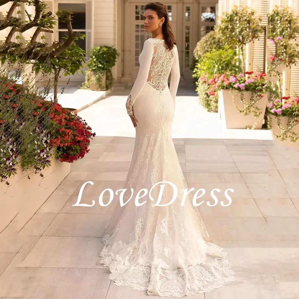 Lovedress Eenvoudige V-Hals Zeemeermin Trouwjurk Kant Appliques Bruid Jurk Aangepaste Knopen Rug Vestido De Novia