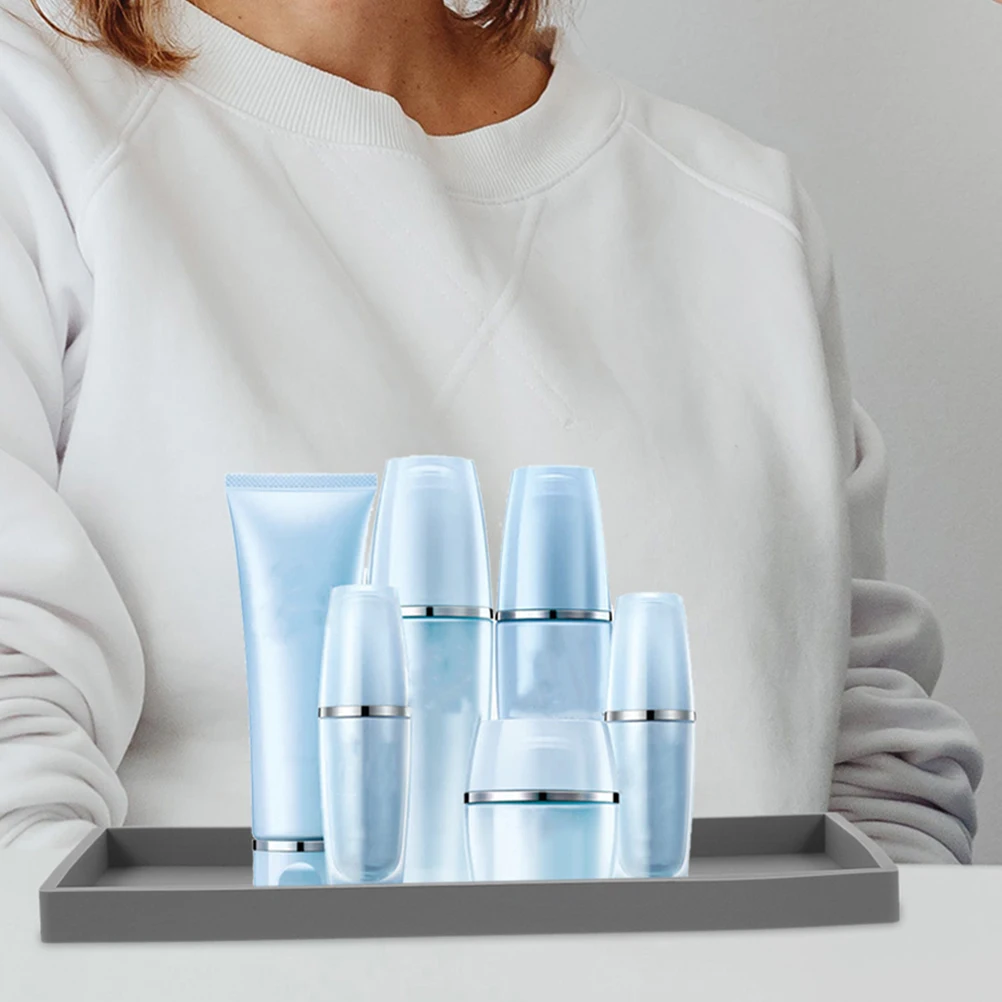 

3pcs Bathroom Vanity Tray Rectangular Silicone Storage Plate Hotel Home Use Toiletries Organizer Bathtub Sink Tray