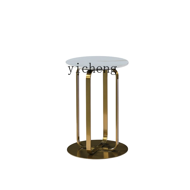 ZK  Light Luxury Stone Plate Small Table Living Room Small round Table Stainless Steel Balcony Small Tea Table