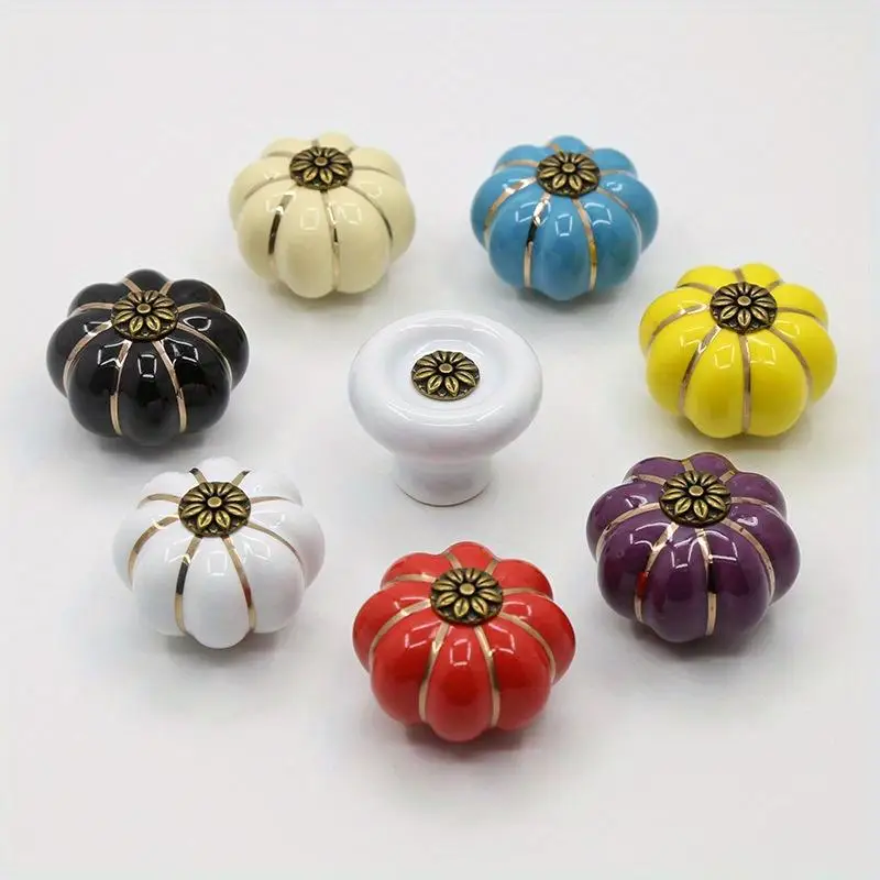 1Pc Drawer Closet Cabinet Pulls Modern Simple Single Hole Round Rustic Ceramic Pumpkin Door Handle