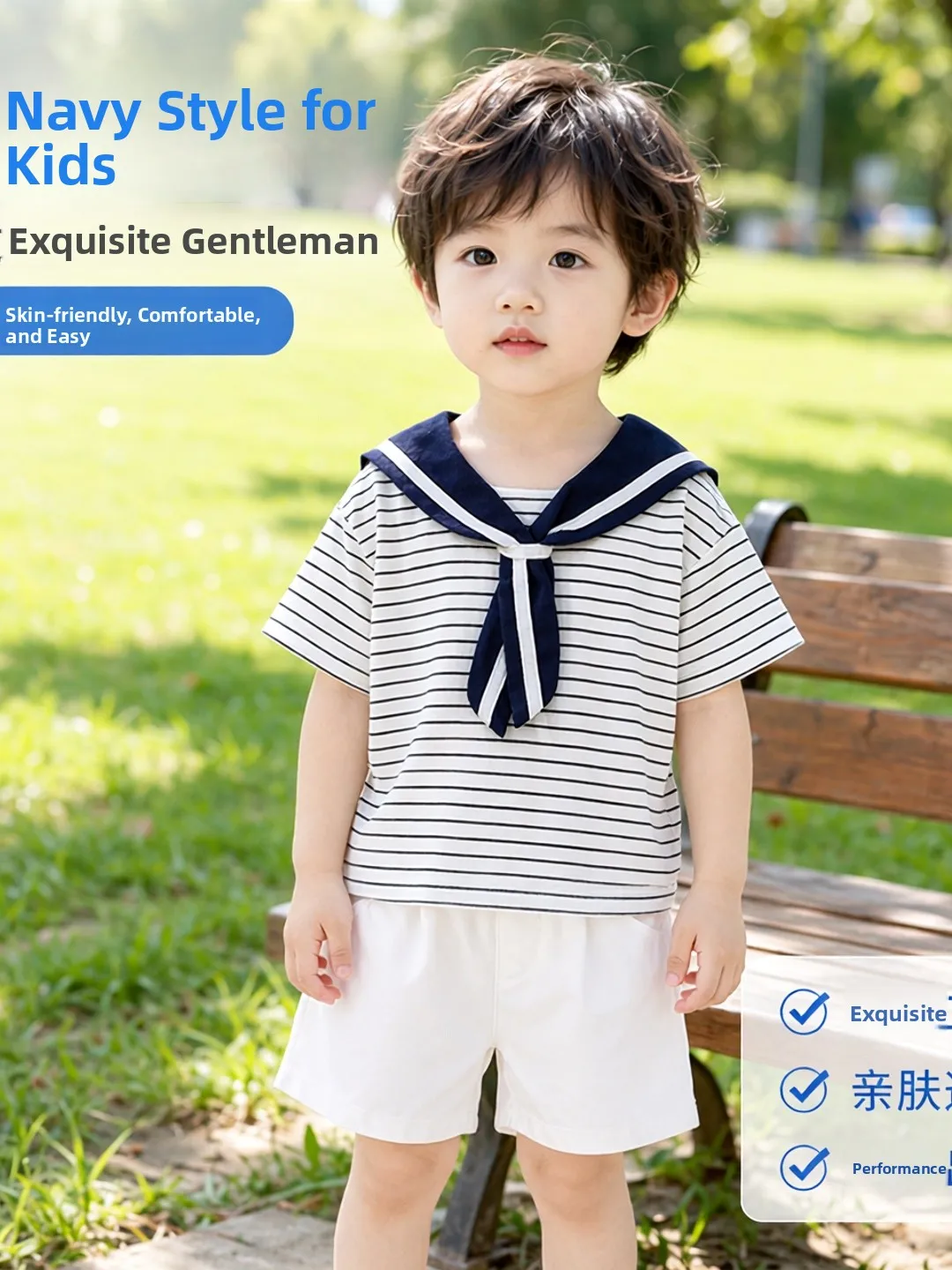 Naval Style Children's Outfit Short Sleeve Sea Soul Shirt Naval Collar Sailor Suit Performance Clothes Summer Children's Clot...