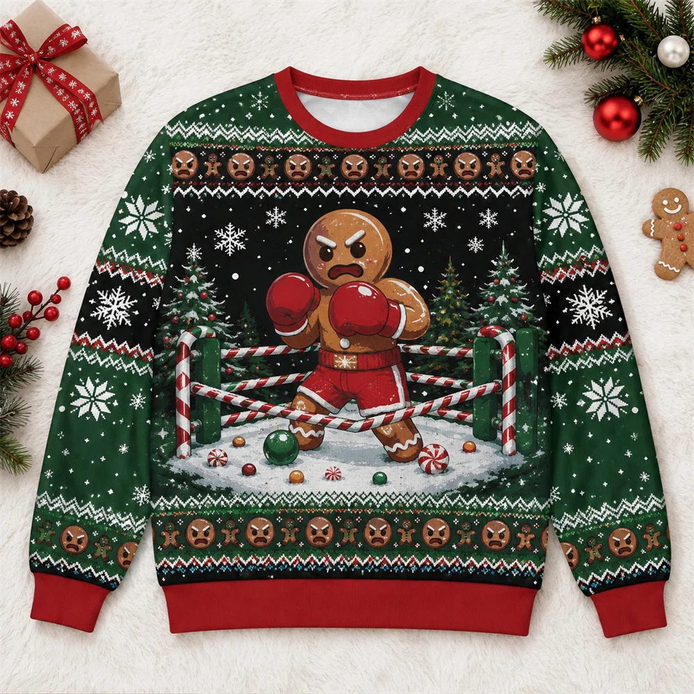 Humorvoller 3D-Druck Lebkuchenmann Weihnachts-Pulli für Männer und Frauen, Weihnachtsgeschenke für Backbegeisterte, Pullover-Sweatshirt – Detail 4