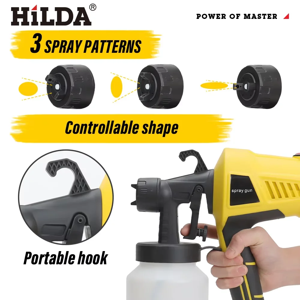 Hilda Electric Spray Gun Corded Spray Yellow Single Handheld Home Paint Sprayer with Adjustable Flow Control on Nozzle