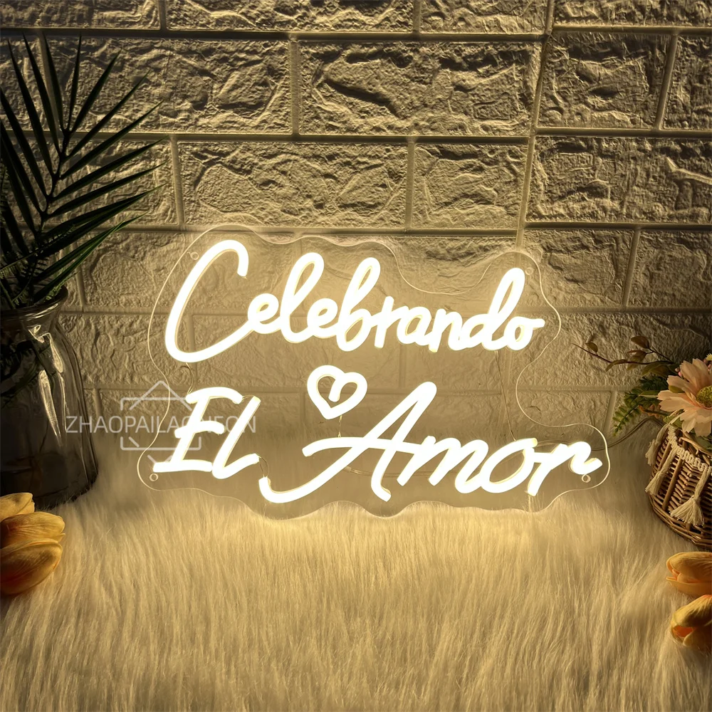 

Celebrando El Amor Неоновая светодиодная вывеска Свадебная стена Домашняя комната Художественный декор Неоновые огни Вывески Испанская свадьба Украшение спальни Вывеска