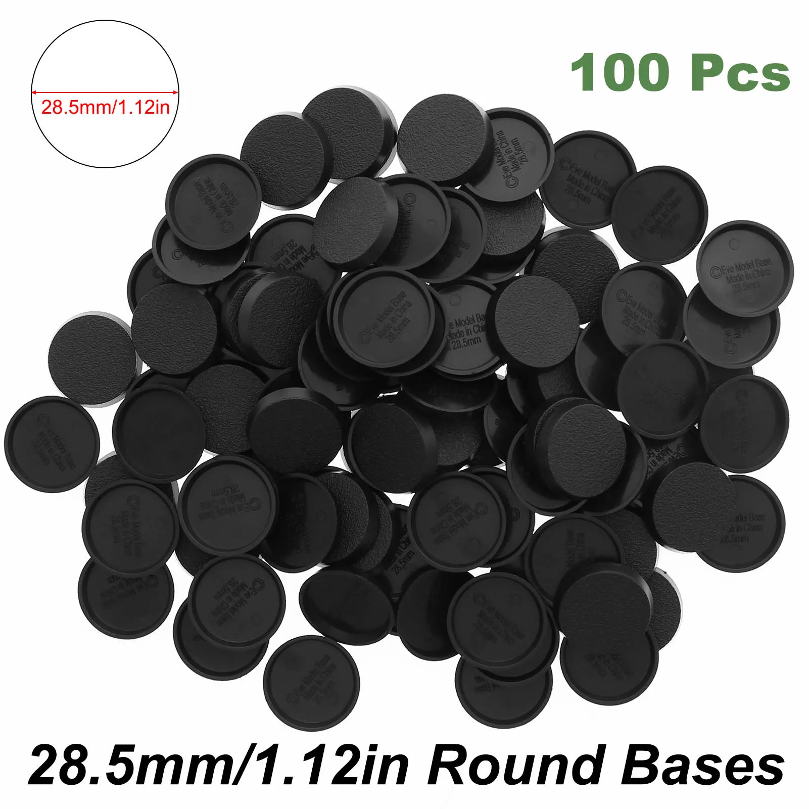 

Evemodel 100pcs 28.5mm Round Black Bases Plastic Miniature Model Base for Wargames Military Simulation Scene MB285
