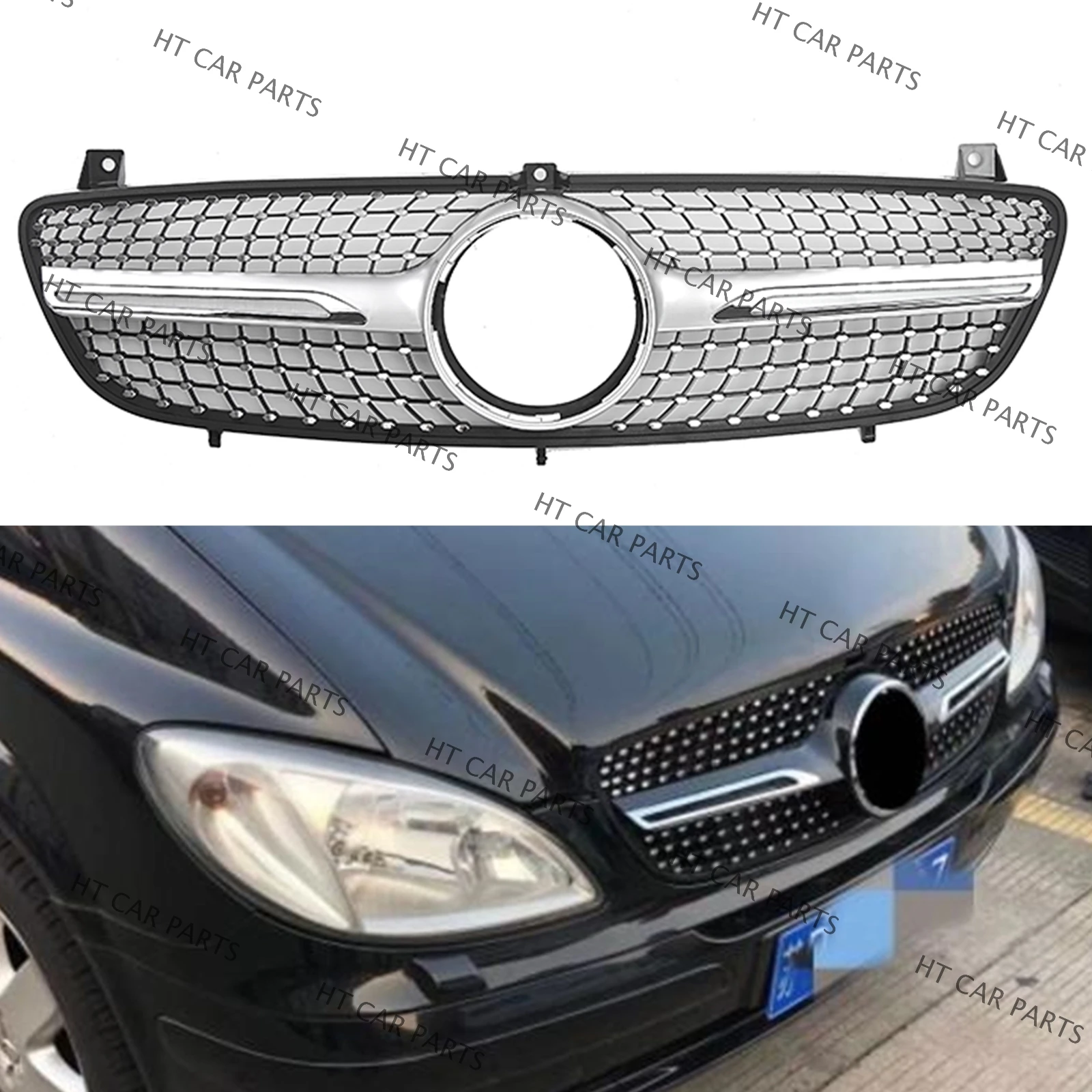 

1 x Silver Diamond Style Front Bumper Grille Cover For Mercedes-Benz W639 Viano/Vito 2006-2010 ( After June 2006 )