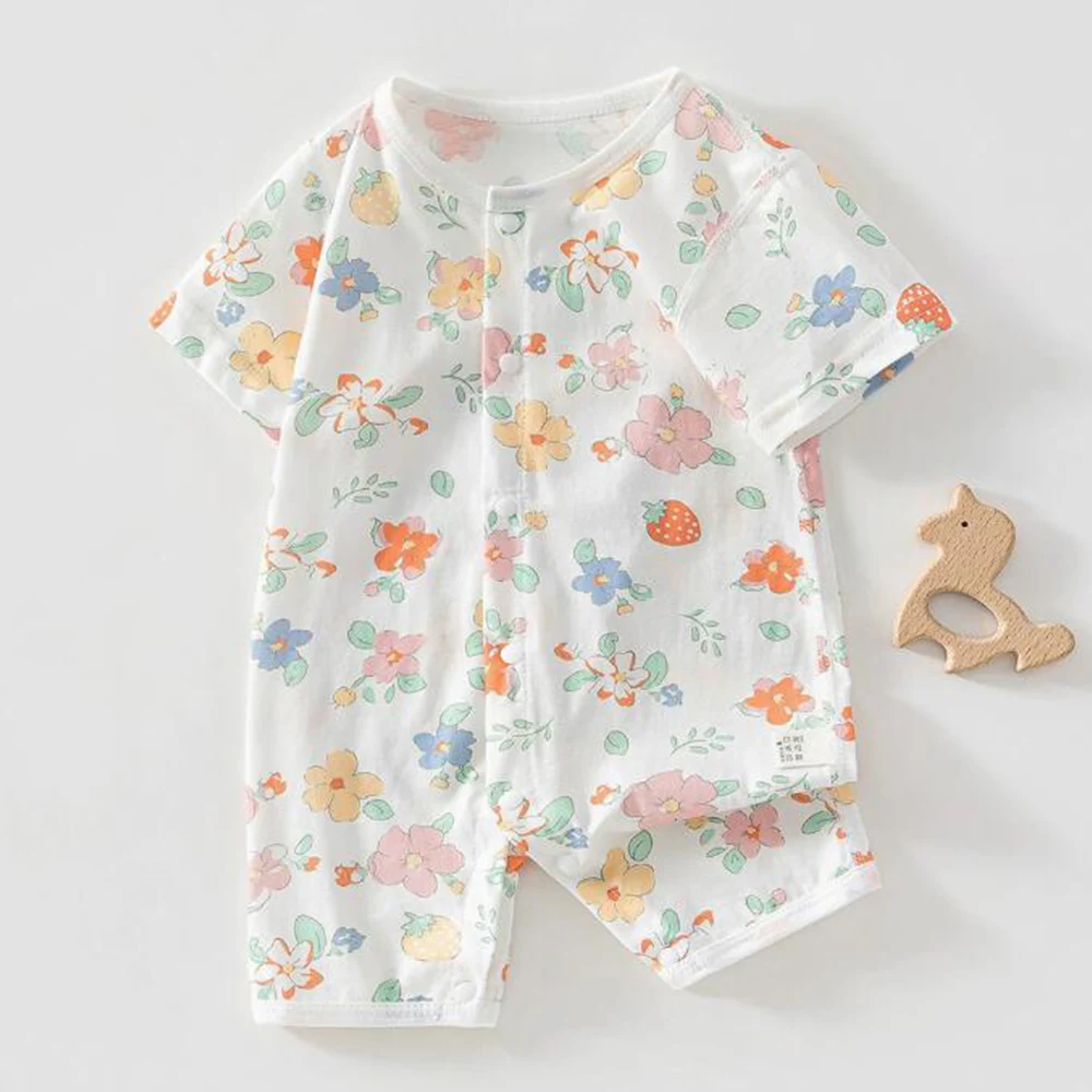 Newborn Baby Clothing Cotton Short Sleeve Baby Boy Rompers Floral Leaf Cute Animal Print Summer Baby Girl Jumpsuits