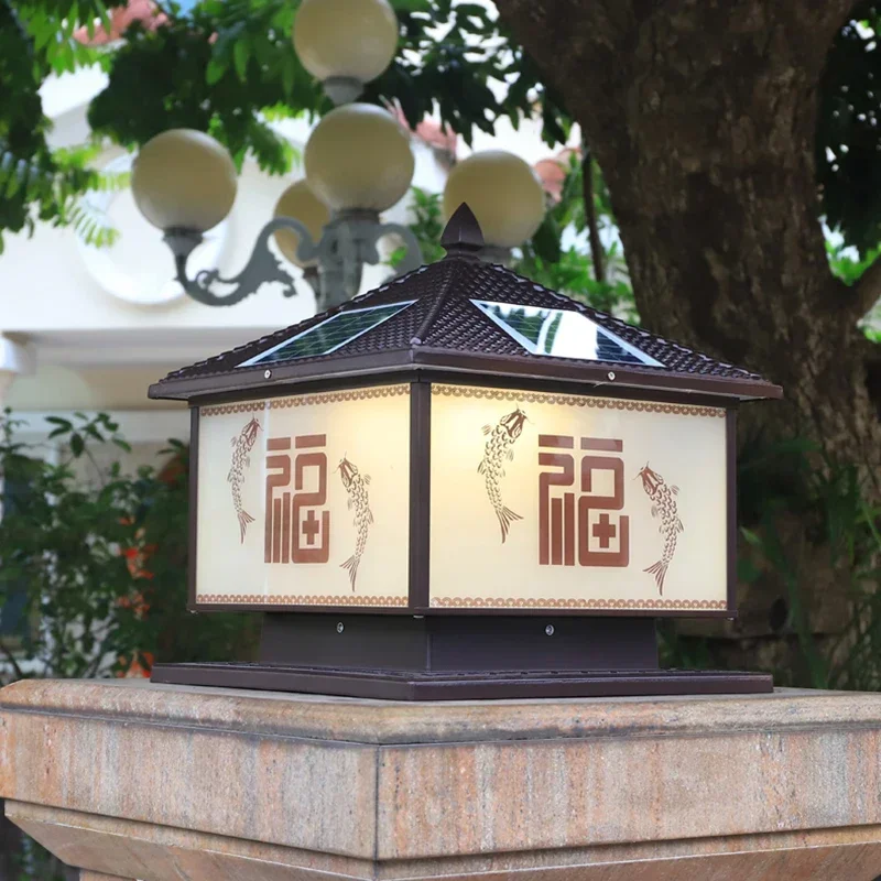 OUTELA Solar Post Lamp LED Outdoor Chinese Pillar Lights Waterproof IP65 con telecomando per la casa Villa Courtyard