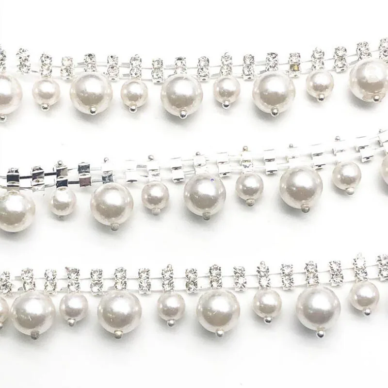 

10Yards Rhinestone Chain Pearls Trimming Dress Decoration Rhinestone Chain Sew on Garment Bags