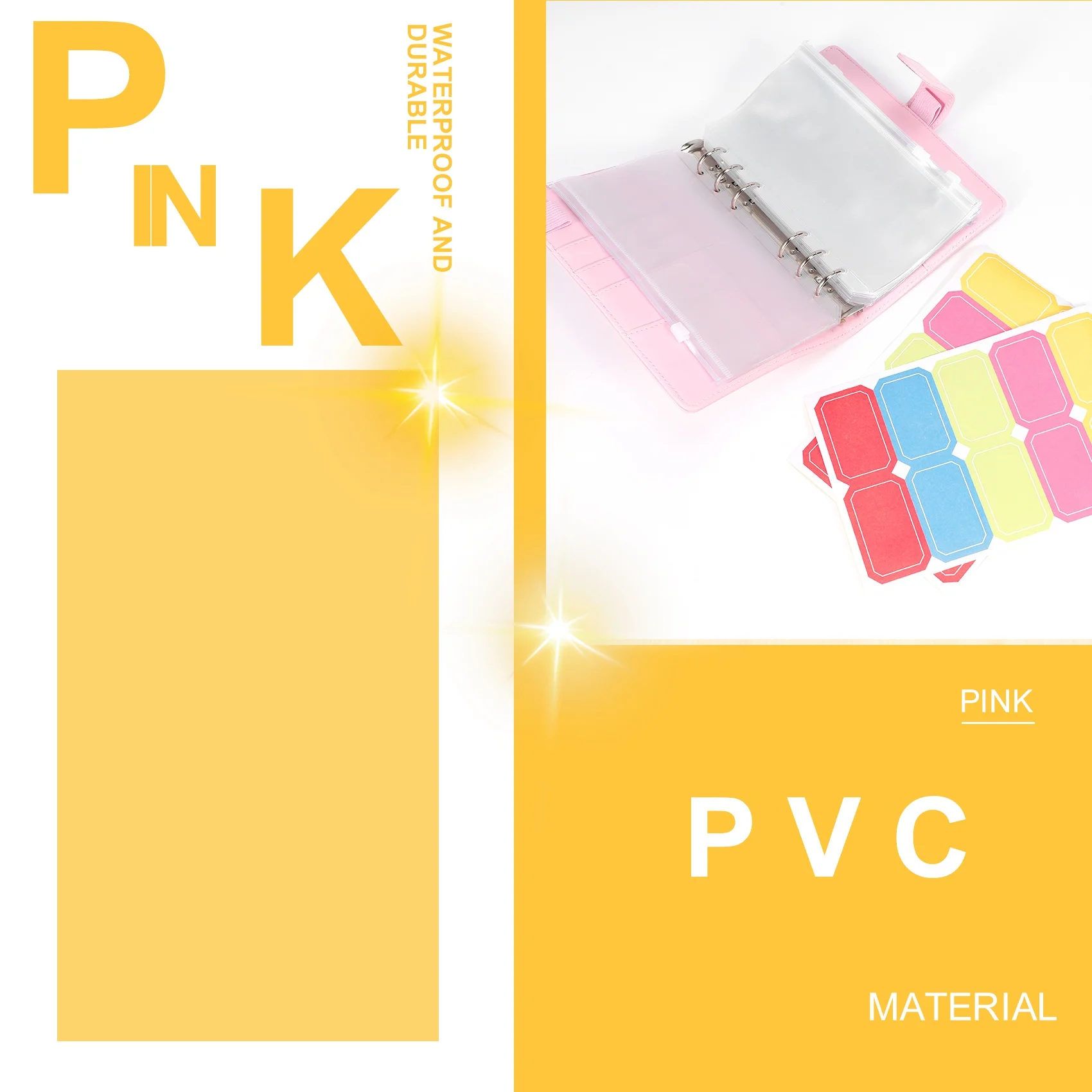 AP-14 Binder Bags A6 With Leather Binder Cover, 6 Rings Budget Binder With Cash Envelope, Money Saving Binder