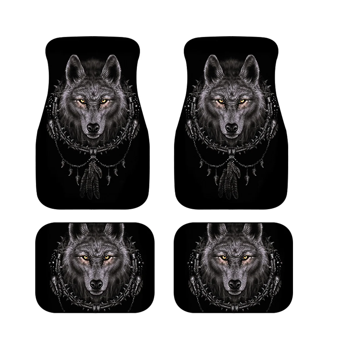 Black Wolf Printed Car Floor Mat Women's and Men's Complete Set of Automotive Accessories Universal 4-piece