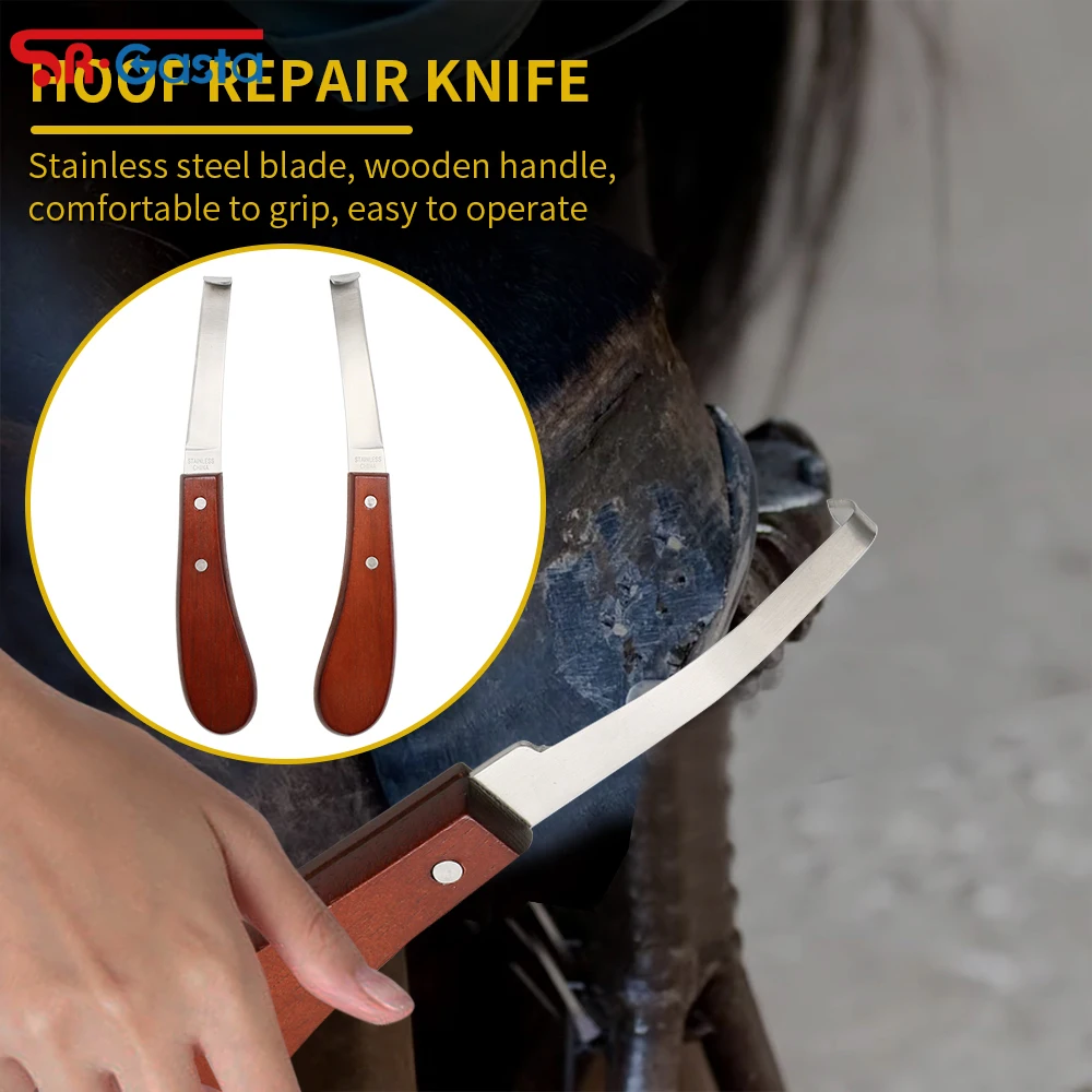 1Set Blade Hoof Trimming Knives Horse Stainless Steel Hook Right/Left Hand With Wooden Handle Hoof Knife Tool