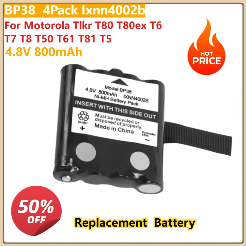 

For Motorola Tlkr T80 T80ex T6 T7 T8 T50 T61 T81 T5 Walkie Talkie Batteries 4Pack Ixnn4002b BP38 4.8V 800mAh Ni-Mh Battery