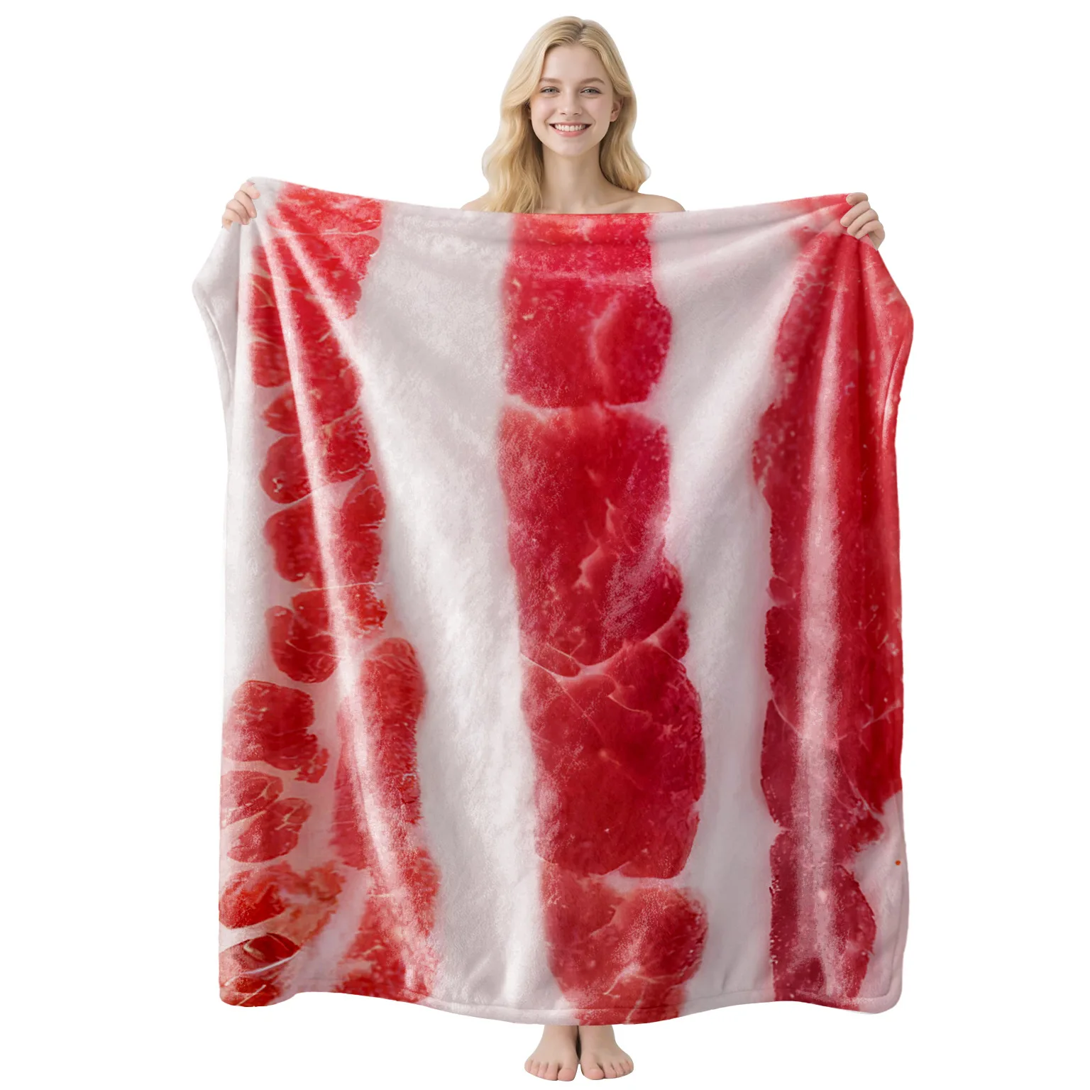 Blanket Throw Funny Bacon Meat Slice Realistic Food Pattern Cozy Sofa Bed Blankets Gag Birthday Gift Novelty Room Blanket