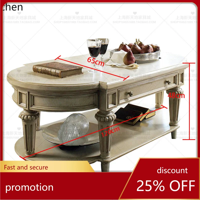 

YFY Solid Wood Vintage Double-layer Coffee Table Simple Oval Tea Table Model Room Living Room Furniture