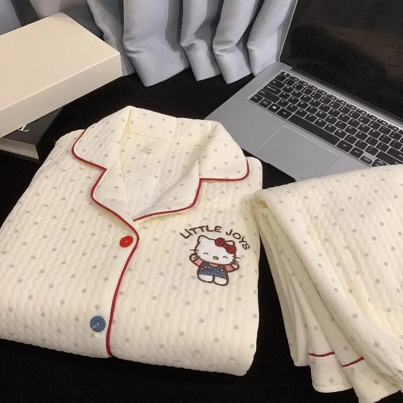 

Kawaii Hello Kitty Air Cotton Pajamas Anime Cinnamoroll Girl Cute Pajamas Winter Thicken Keep Warm Long Sleeves Homewear Suit