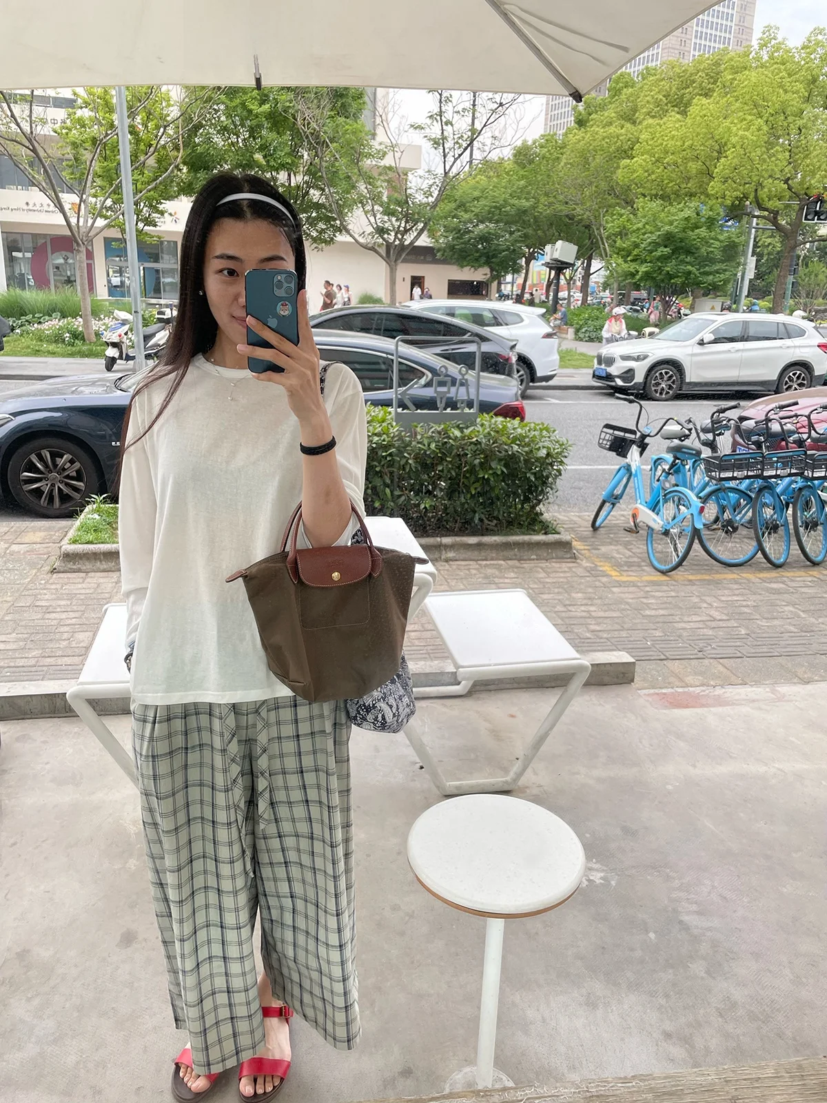 

Cxxmagique Loose Wide Leg Plaid Walking Wind een Cotton Belted Nine Point Pants High Waist Straight Tube Casual Trousers