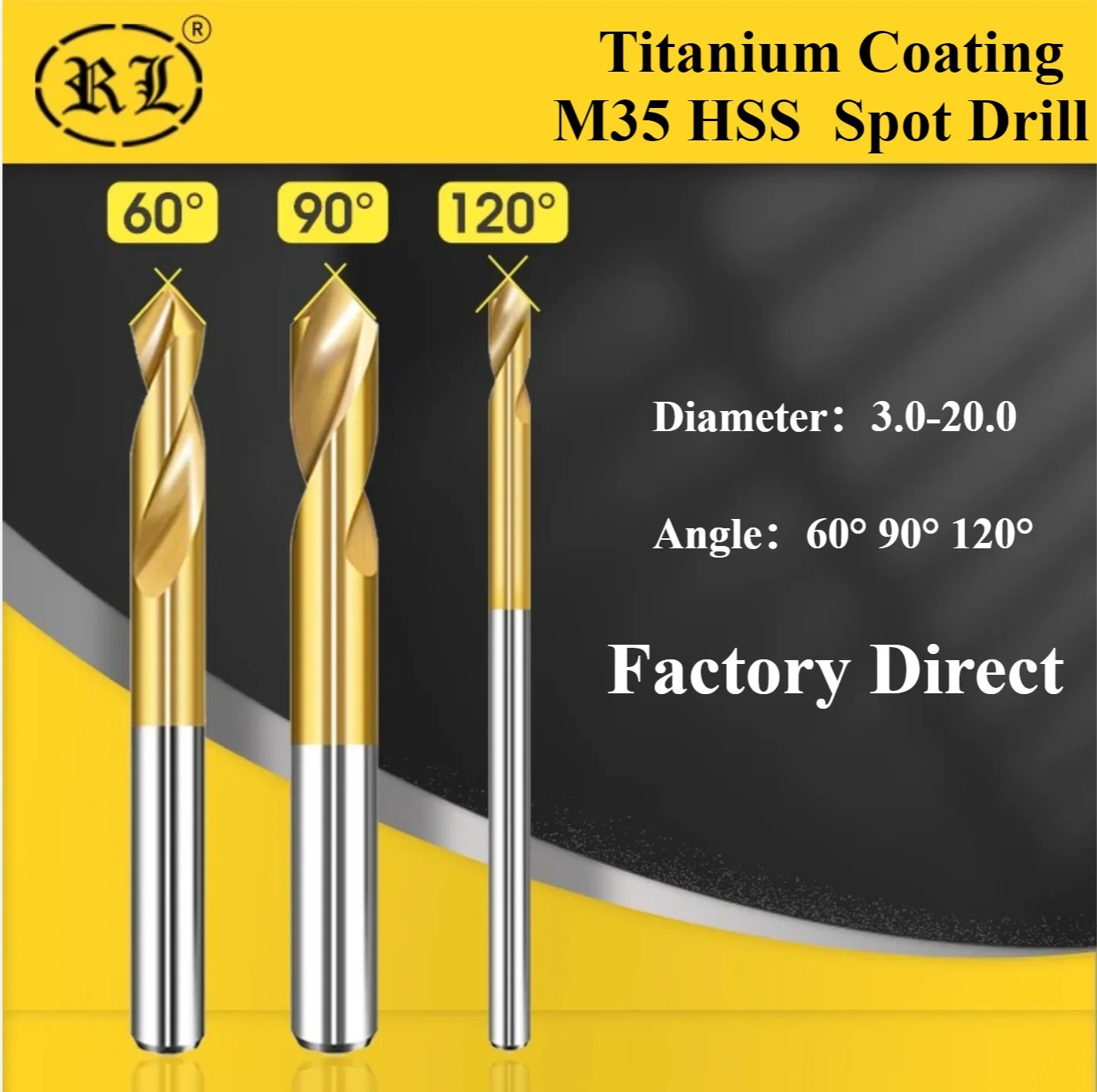 RL HSS Cobalt-containing M35 Spot Drill Set 120 60 90 Degree Positioning Center Drill 2.0-20 For Lathe Processing Of Stainless