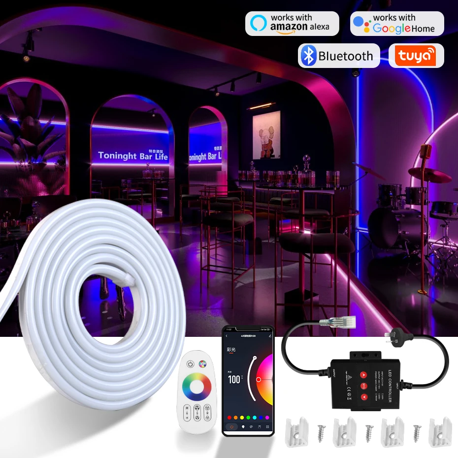 

1-30m Dimmable RGB Neon Light Strip 220V AU Plug with RF Panel Remote Tuya WiFi LED Lights Tape Waterproof Flexible Ribbon