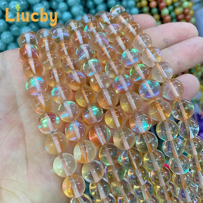 Leuchtende Naturstein-Gelb-Kristallperlen aus Österreich für die Schmuckherstellung, DIY, glänzendes, schillerndes Weltraum-Armband, 15" Strang, 6/8/10/12 mm – Detail 7