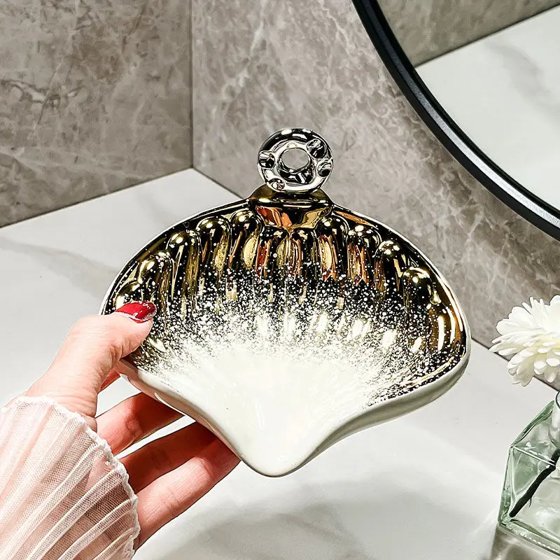 Draining shell soap box, household bathroom soap box, non-perforated bathroom shelf, ceramic