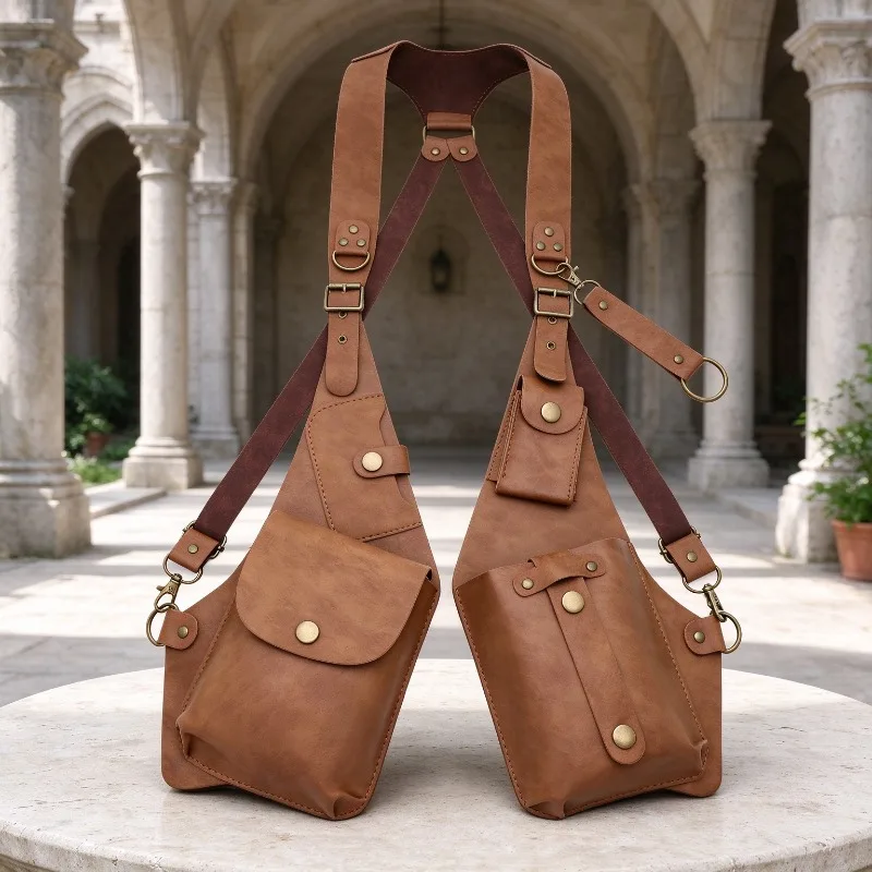 Retro Medieval Viking Punk Underarm Arm Bag Cosplay Motorcycle Vest Style Shoulder Bag Accessory