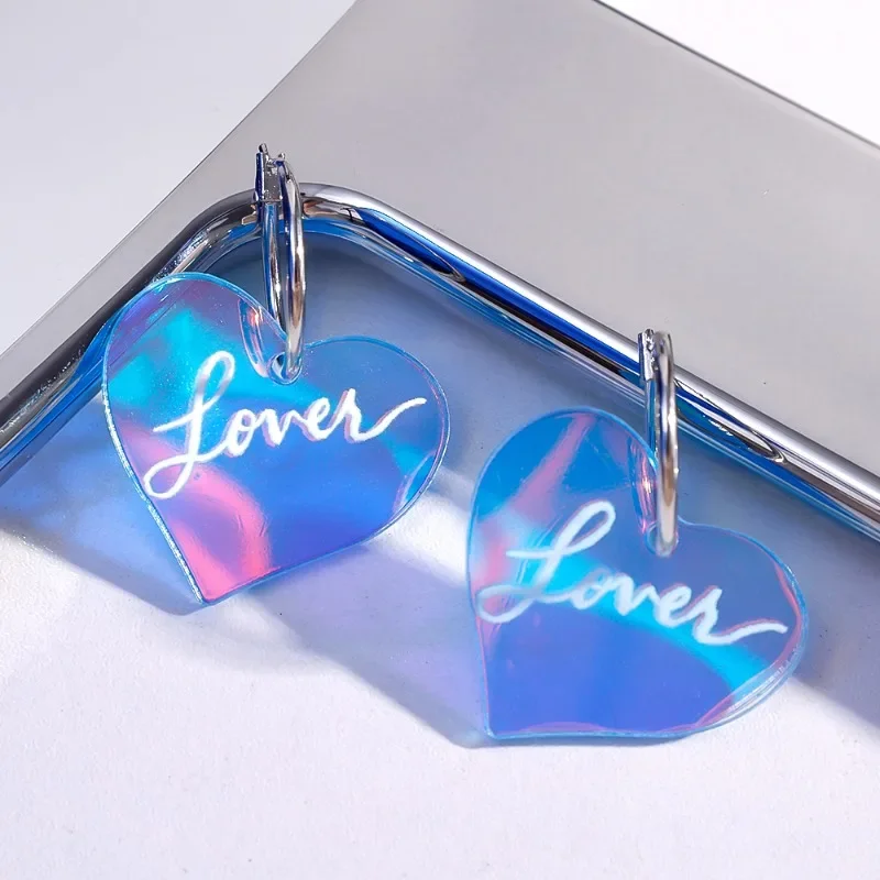 2pcs Lover Heart Earrings Laser Beam Acrylic Star Girl Y2k Jewelry Rectangle Dangle Earing Cute Things for Girl