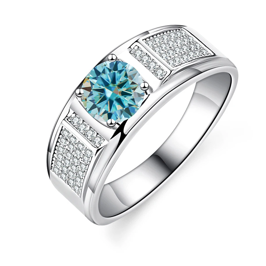 Men's 1.0 Carat Moissanite Engagement Ring, 18K White Gold