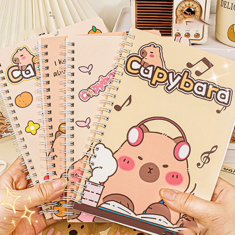 Fashion Thickened Waterproof Notebook Cartoon Capybara Line Circle Cute Diary Book Exam Preparation Resource Organizer Notebook