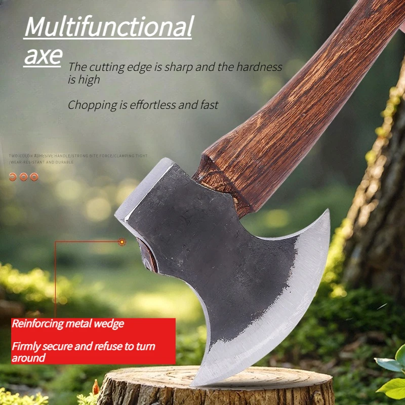 

2026 New Outdoor Camping Hand-forged Firewood Axe Portable Manganese Steel Axe for Camping Wooden Handle Hand Tool
