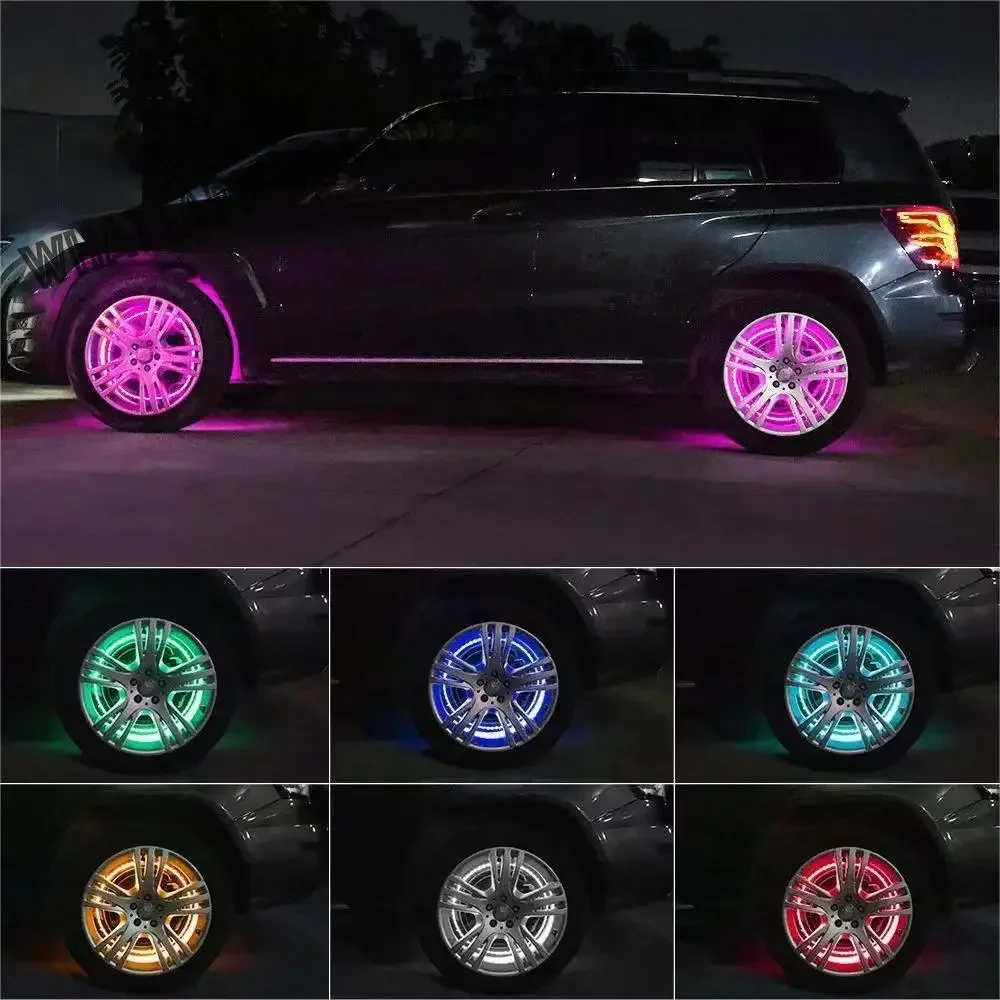 6061-T6 Led Wheel Light 4pcs One Kit Rim Light IP67 Waterproof RGB APP Controlled Car Wheels Led Lights