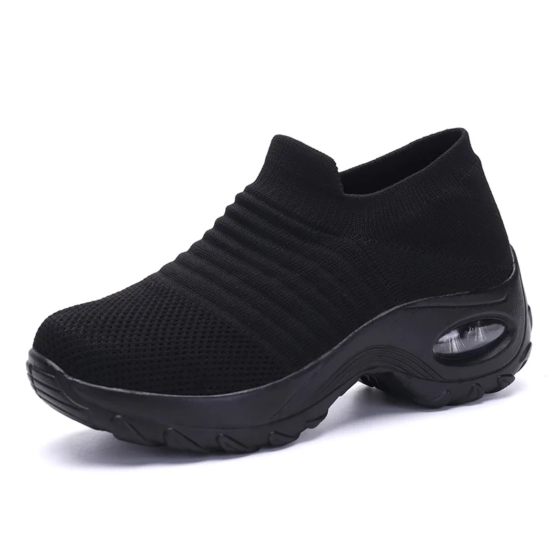 2024 Spring Women Sneakers Shoes Flat Slip on Platform Sneakers for Women Black Breathable Mesh Sock Sneakers Shoes