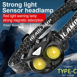 Super Bright USB Rechargeable Headlamp Waterproof Induction LED Head Headlight Ultralight Flashlight Fishing Head Torch Camping