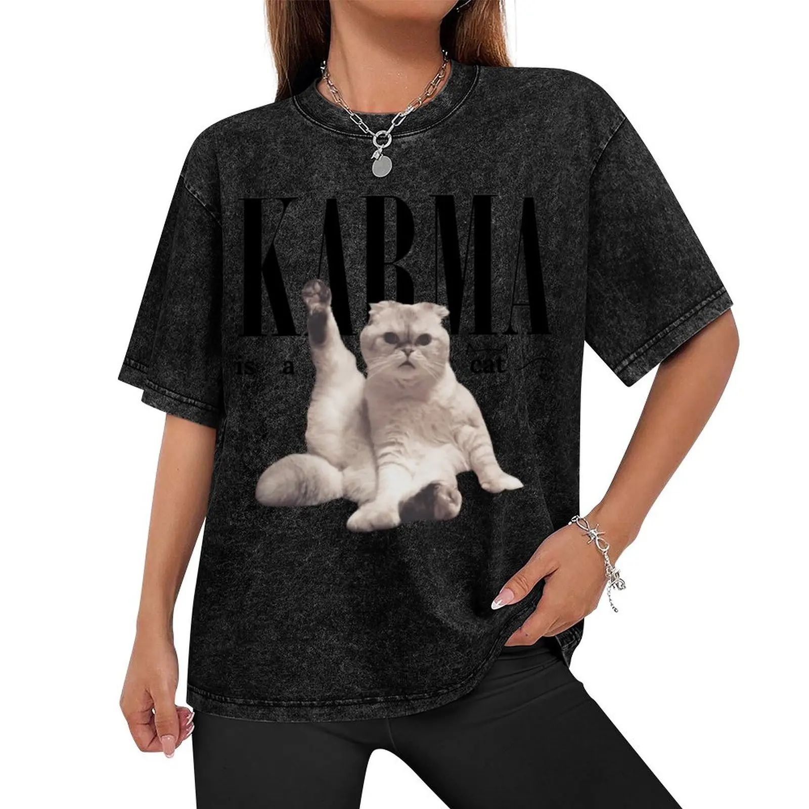 Karma is a cat Meredith T-Shirt new edition anime t shirts designer shirts baggy shirts mens graphic t-shirts pack