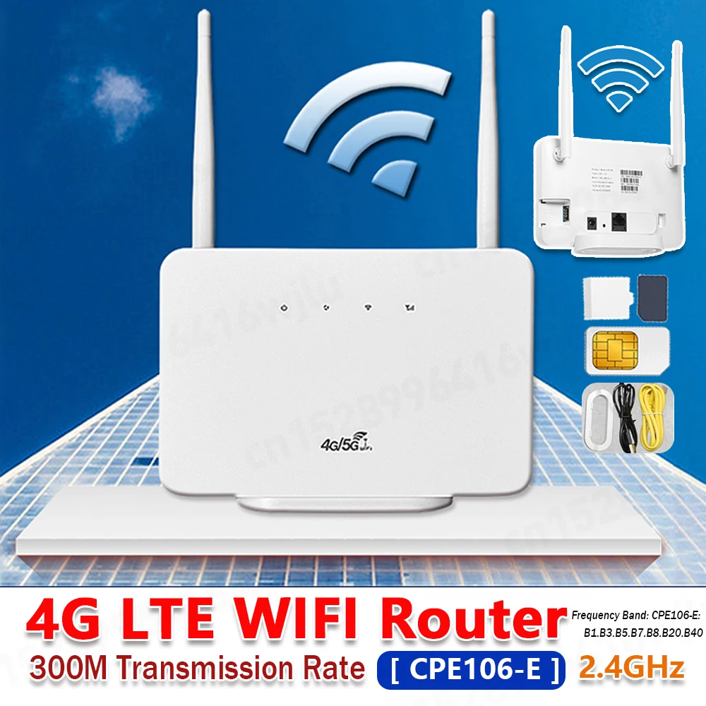 

4G Wireless Router 300Mbps 4G Router Wireless Modem External Antenna with Sim Card Slot EU Plug for Home Travel Work